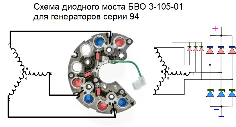 Схема диодного моста на 2110, БВО3-105-01 Схема диодного генератора 94