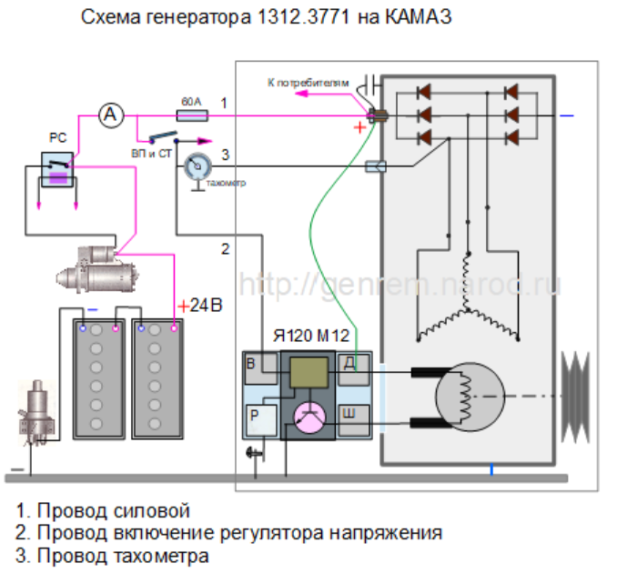 Схема генератора 1312.3771 на КАМАЗ Схема генератора 1312.3771
